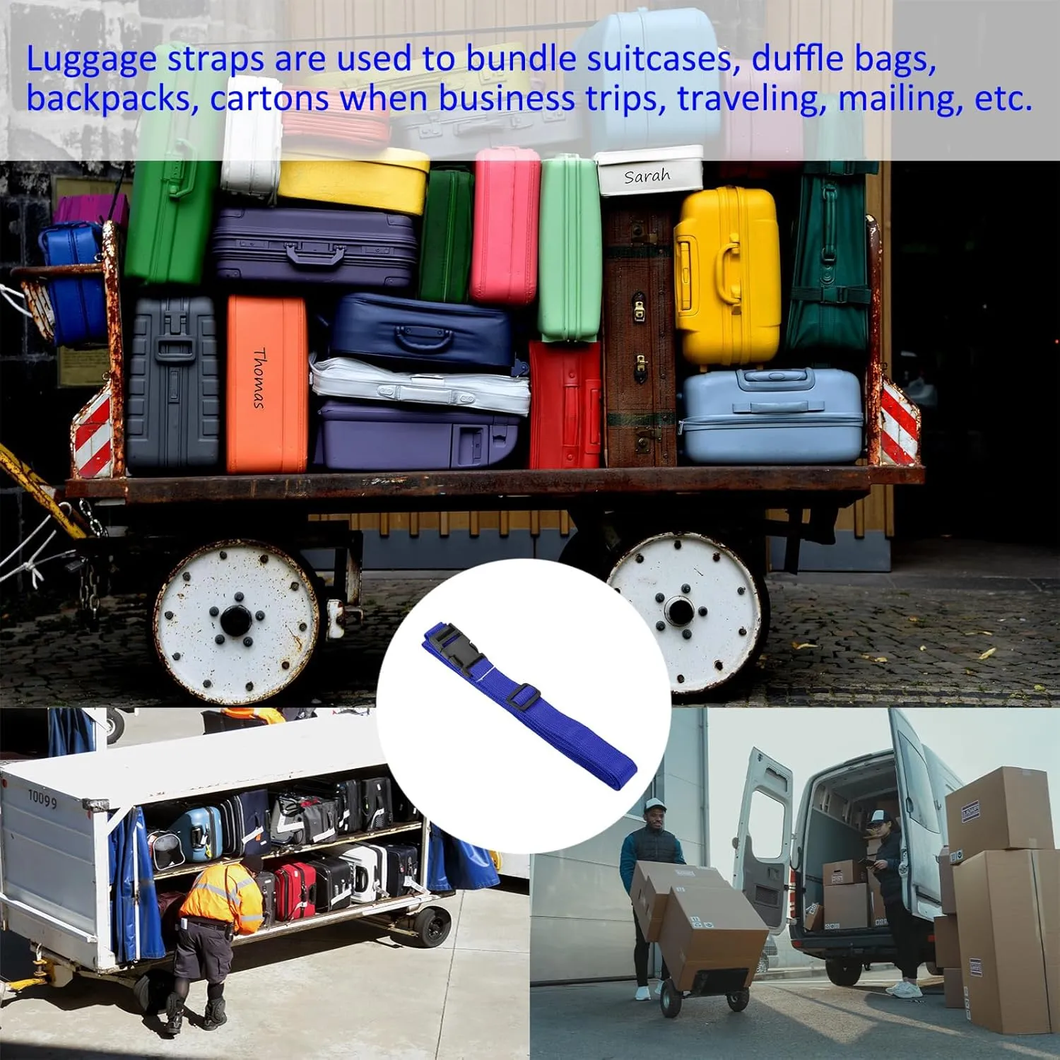 1 Pack Luggage Straps- Travel Baggage Accessories Adjustable Suitcase Belt with Quick Release Buckle, Apply to Travel (2 Meters, Blue)