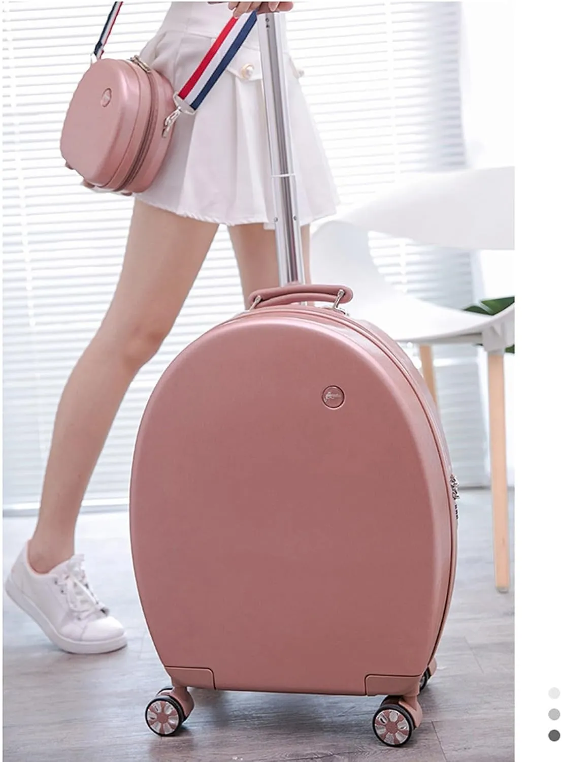 2 Piece Carry On Luggages Suitcase, Children's Luggage, 18in Round Suitcases with Wheels, Lightweight Hard Shell Small Travel Trolley Case 01,B