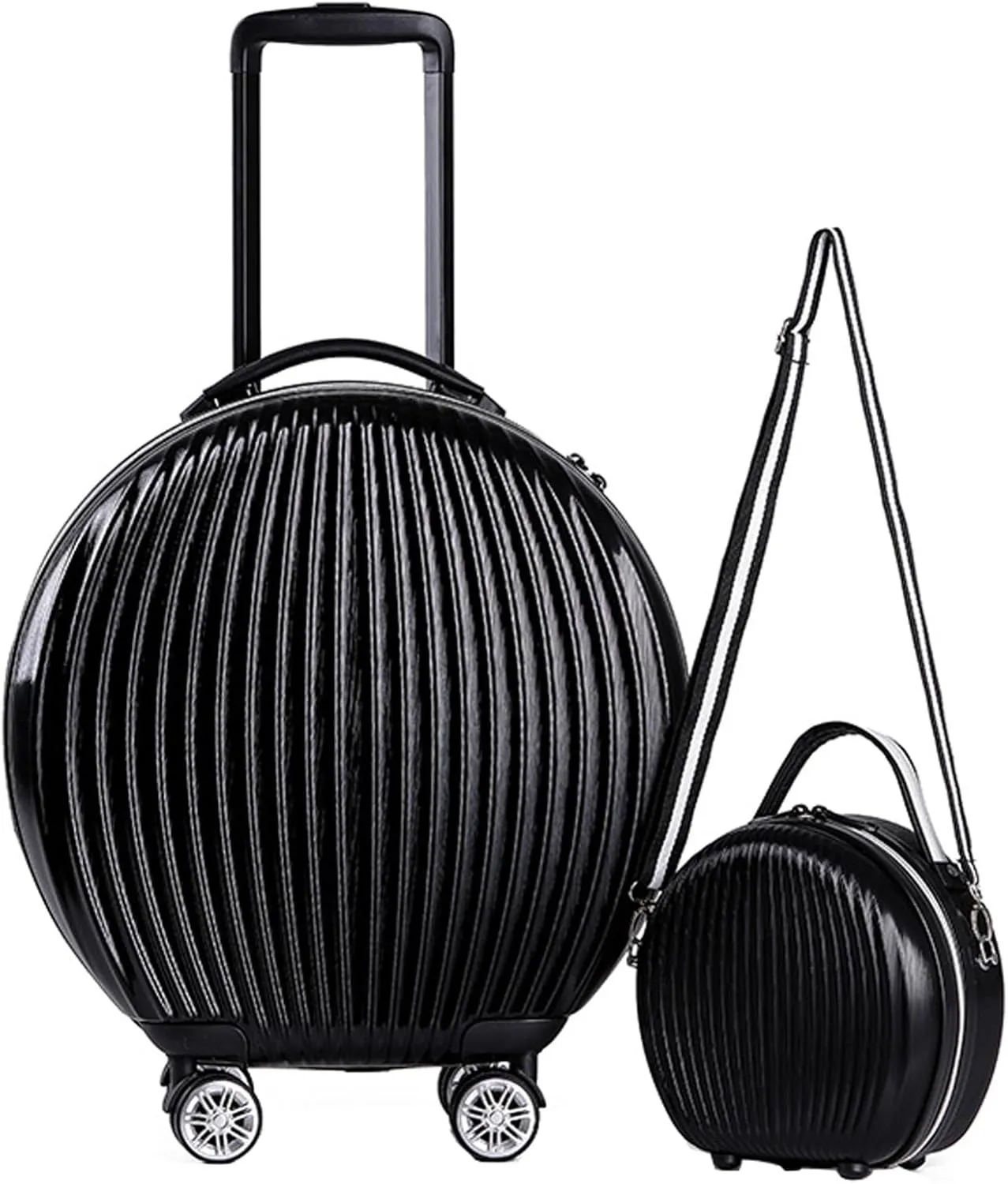 2 Piece Carry On Luggages Suitcase, Children's Luggage, 18in Round Suitcases with Wheels, Lightweight Hard Shell Small Travel Trolley Case 03,B