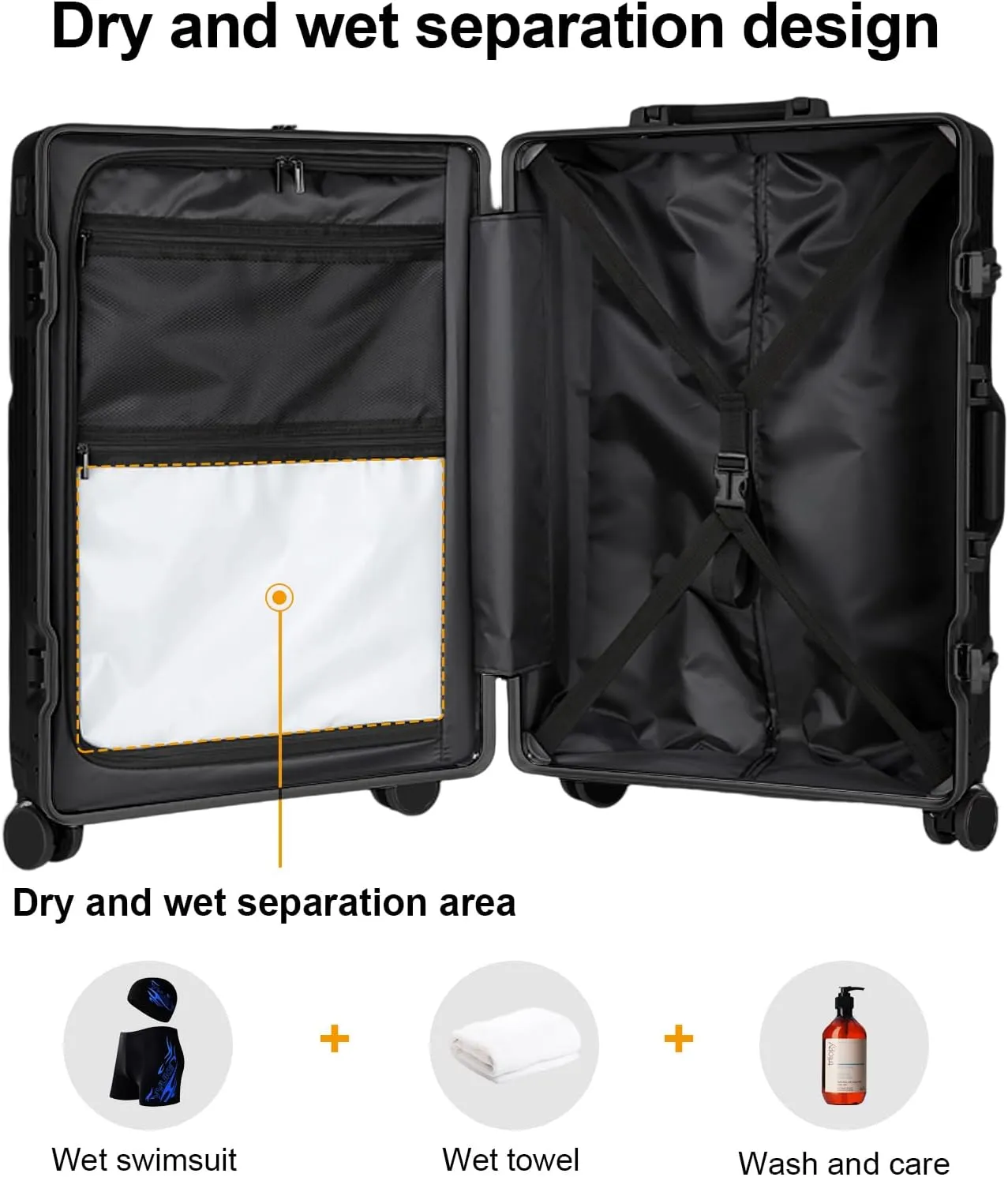 2-Piece Hardshell Zipperless Luggage Set, 20/26" Aluminum Frame Hardshell Spinner Luggage, Airline Approved Carry-On Luggage, TSA Lock, 360 Quiet Wheels With Cup Holder (Black)