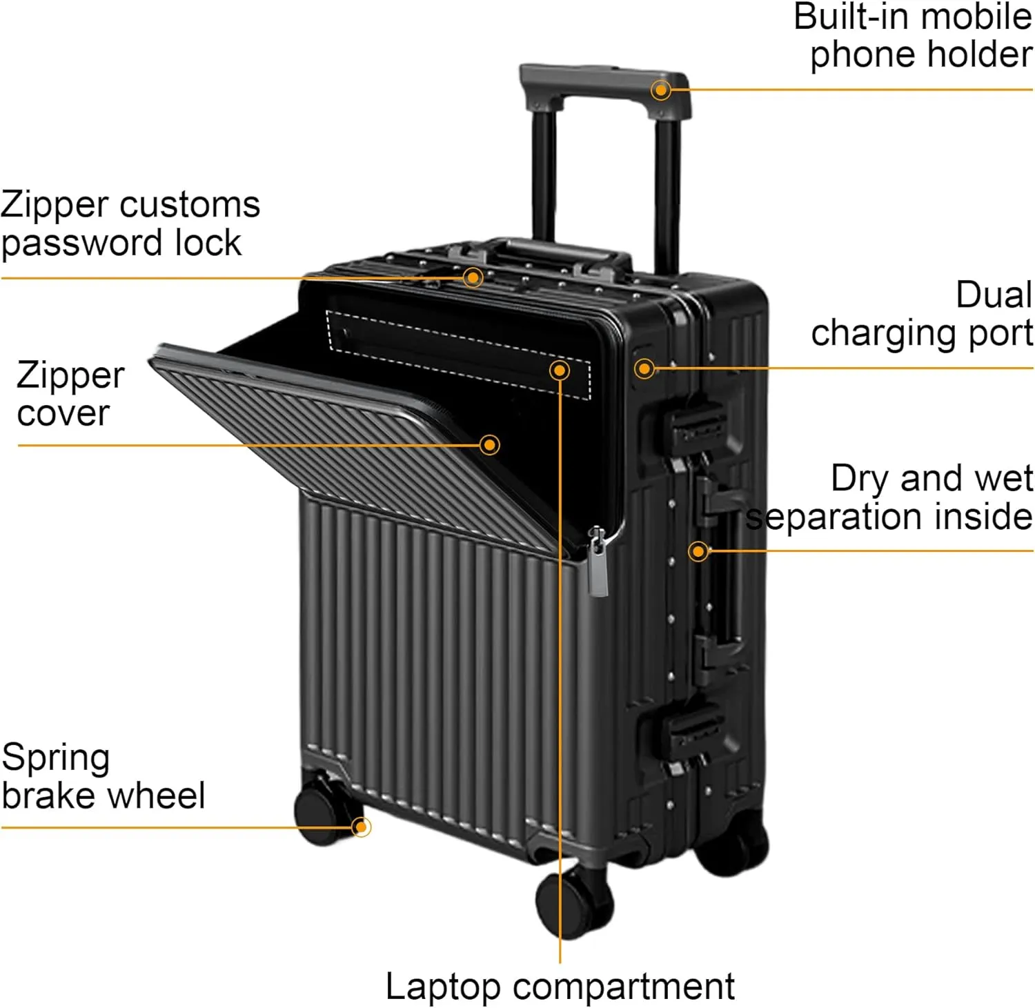 2-Piece Hardshell Zipperless Luggage Set, 20/26" Aluminum Frame Hardshell Spinner Luggage, Airline Approved Carry-On Luggage, TSA Lock, 360 Quiet Wheels With Cup Holder (Black)