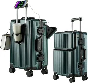 2-Piece Hardshell Zipperless Luggage Set, 20/26" Aluminum Frame Hardshell Spinner Luggage, Airline Approved Carry-On Luggage, TSA Lock, 360 Quiet Wheels With Cup Holder (green)