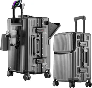 2-Piece Hardshell Zipperless Luggage Set, 20/26" Aluminum Frame Hardshell Spinner Luggage, Airline Approved Carry-On Luggage, TSA Lock, 360 Quiet Wheels With Cup Holder (grey)