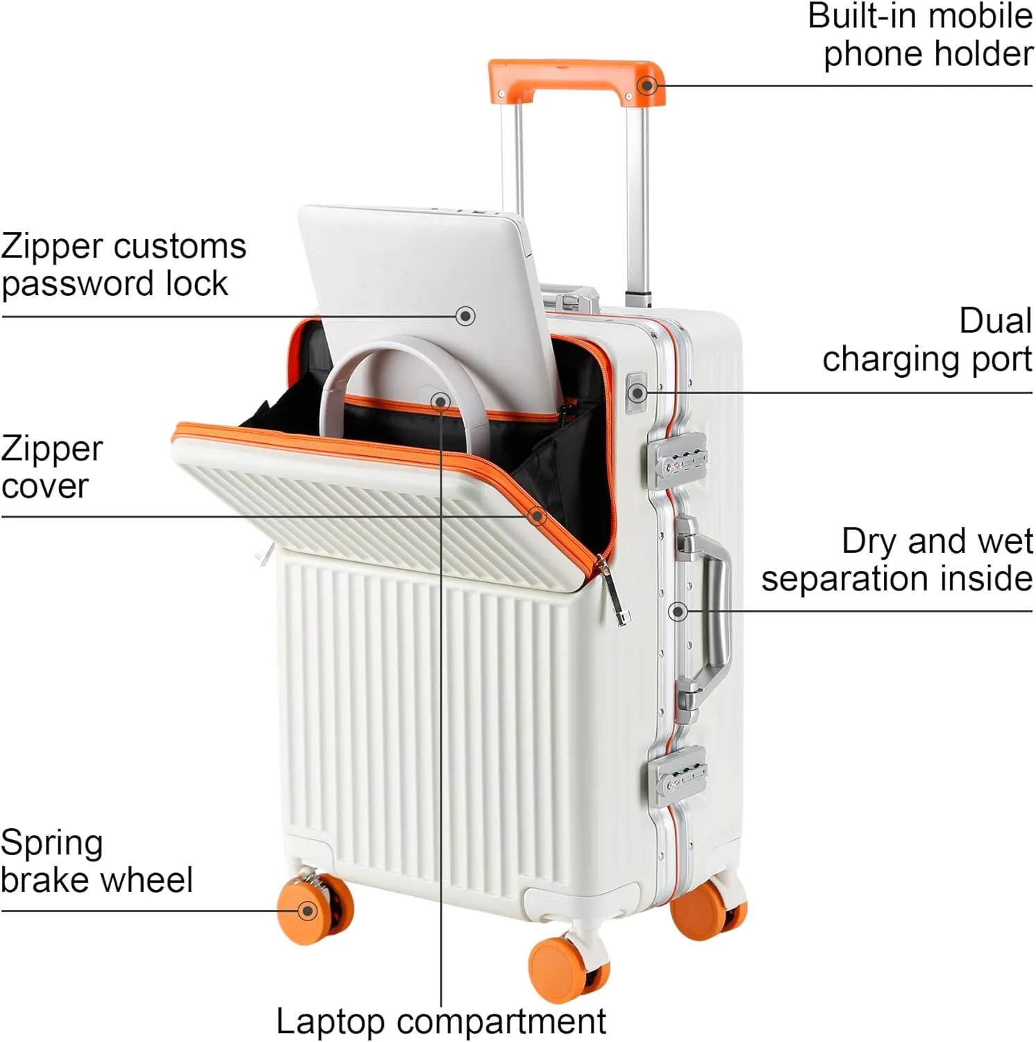 2-Piece Hardshell Zipperless Luggage Set, 20/26" Aluminum Frame Hardshell Spinner Luggage, Airline Approved Carry-On Luggage, TSA Lock, 360 Quiet Wheels With Cup Holder (orange)