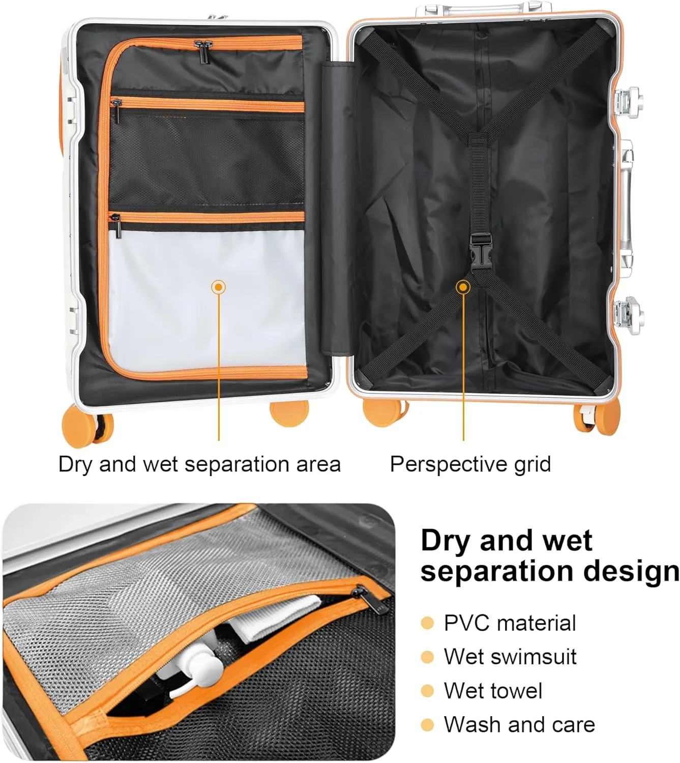 2-Piece Hardshell Zipperless Luggage Set, 20/26" Aluminum Frame Hardshell Spinner Luggage, Airline Approved Carry-On Luggage, TSA Lock, 360 Quiet Wheels With Cup Holder (orange)