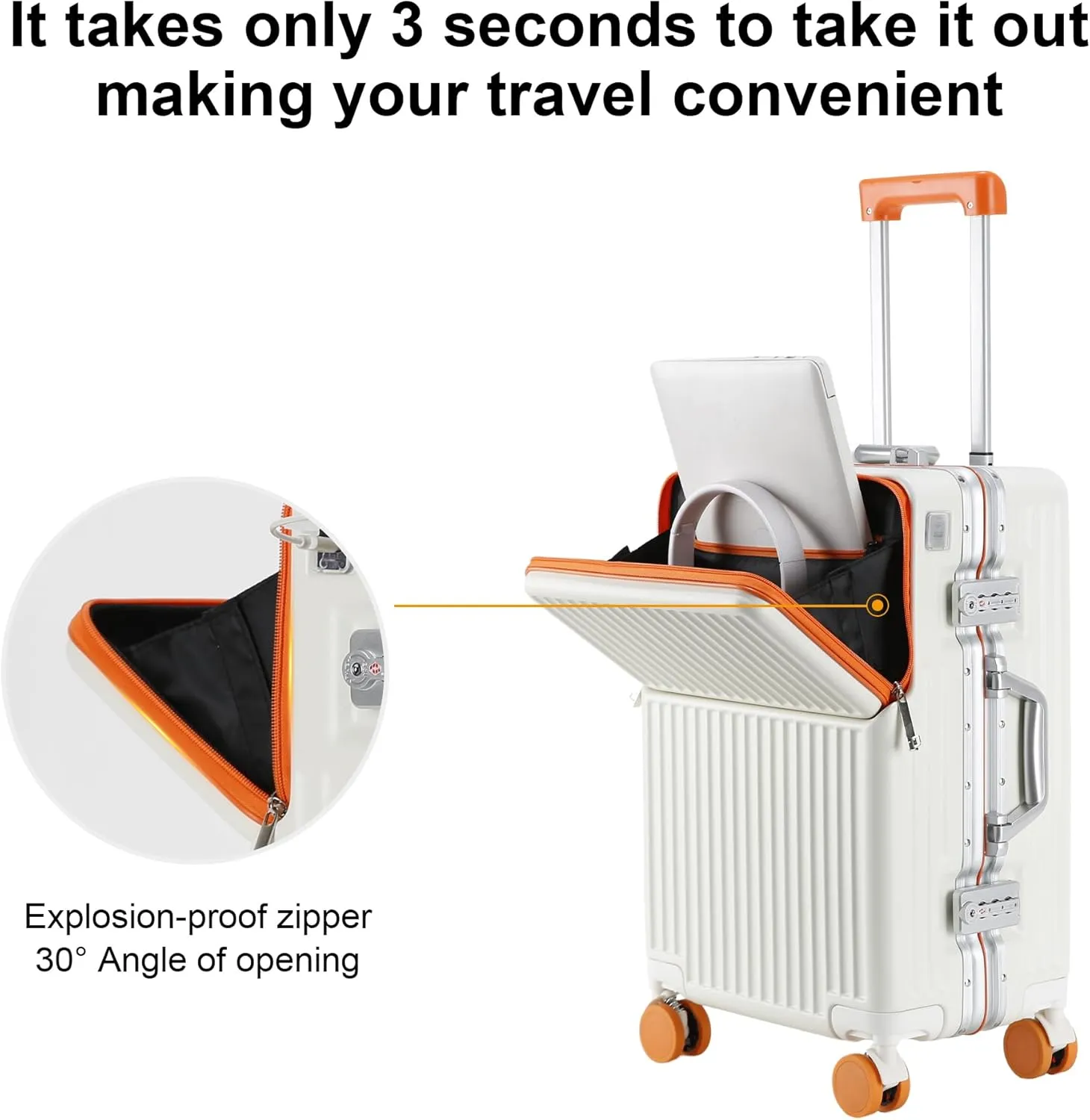 2-Piece Hardshell Zipperless Luggage Set, 20/26" Aluminum Frame Hardshell Spinner Luggage, Airline Approved Carry-On Luggage, TSA Lock, 360 Quiet Wheels With Cup Holder (orange)