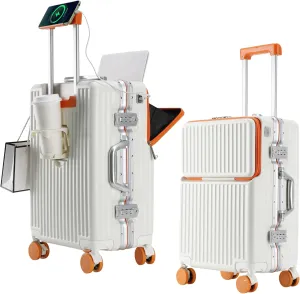 2-Piece Hardshell Zipperless Luggage Set, 20/26" Aluminum Frame Hardshell Spinner Luggage, Airline Approved Carry-On Luggage, TSA Lock, 360 Quiet Wheels With Cup Holder (orange)