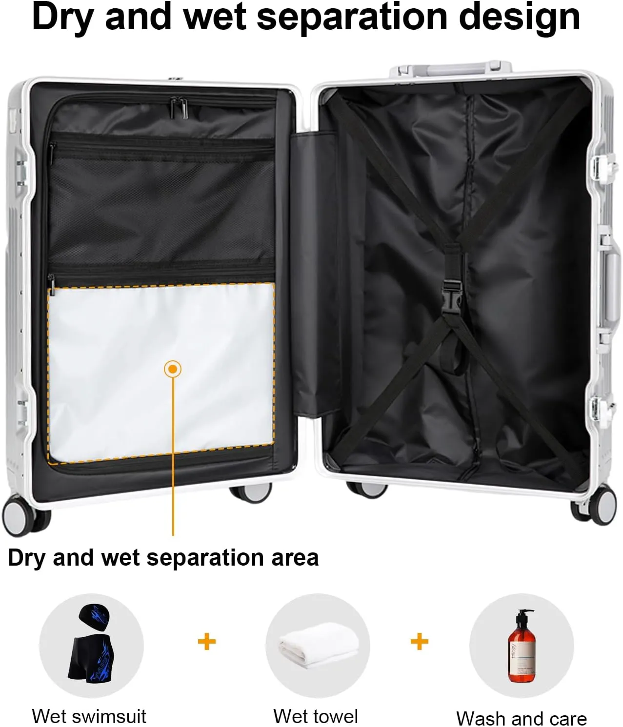 2-Piece Hardshell Zipperless Luggage Set, 20/26" Aluminum Frame Hardshell Spinner Luggage, Airline Approved Carry-On Luggage, TSA Lock, 360 Quiet Wheels With Cup Holder (silver)
