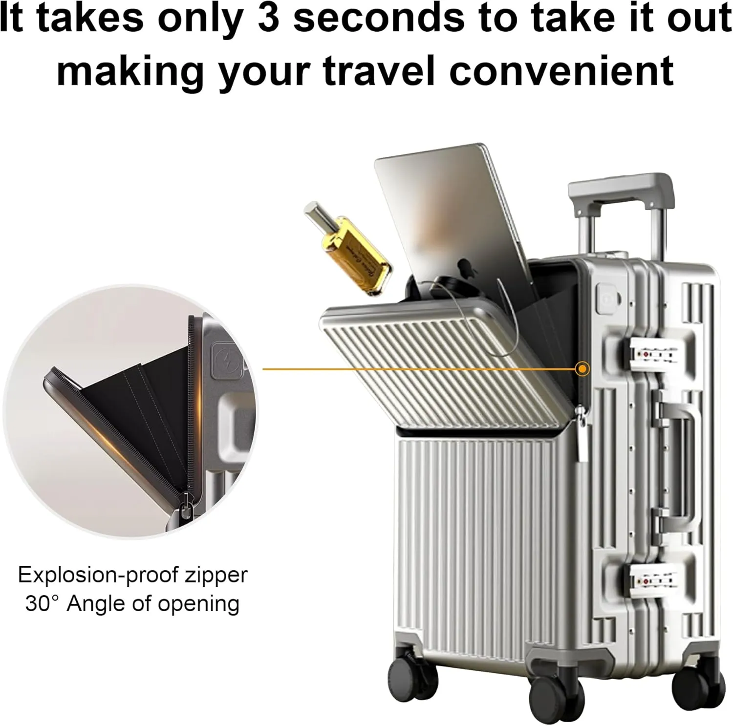 2-Piece Hardshell Zipperless Luggage Set, 20/26" Aluminum Frame Hardshell Spinner Luggage, Airline Approved Carry-On Luggage, TSA Lock, 360 Quiet Wheels With Cup Holder (silver)