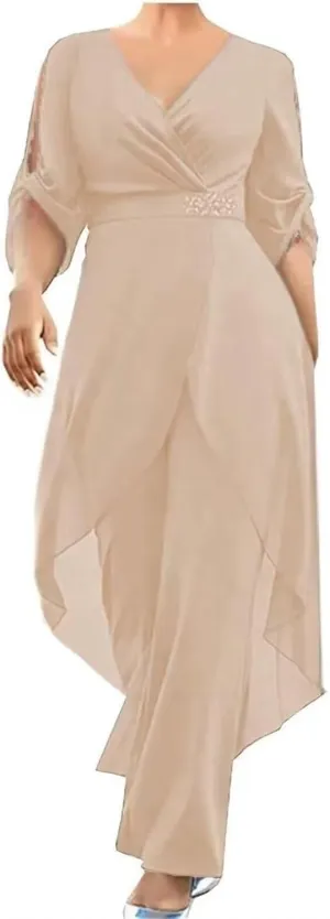 2 Pieces Pants Suits Mother of The Bride Lace Appliques Chiffon Formal Wedding Grooms Dresses
