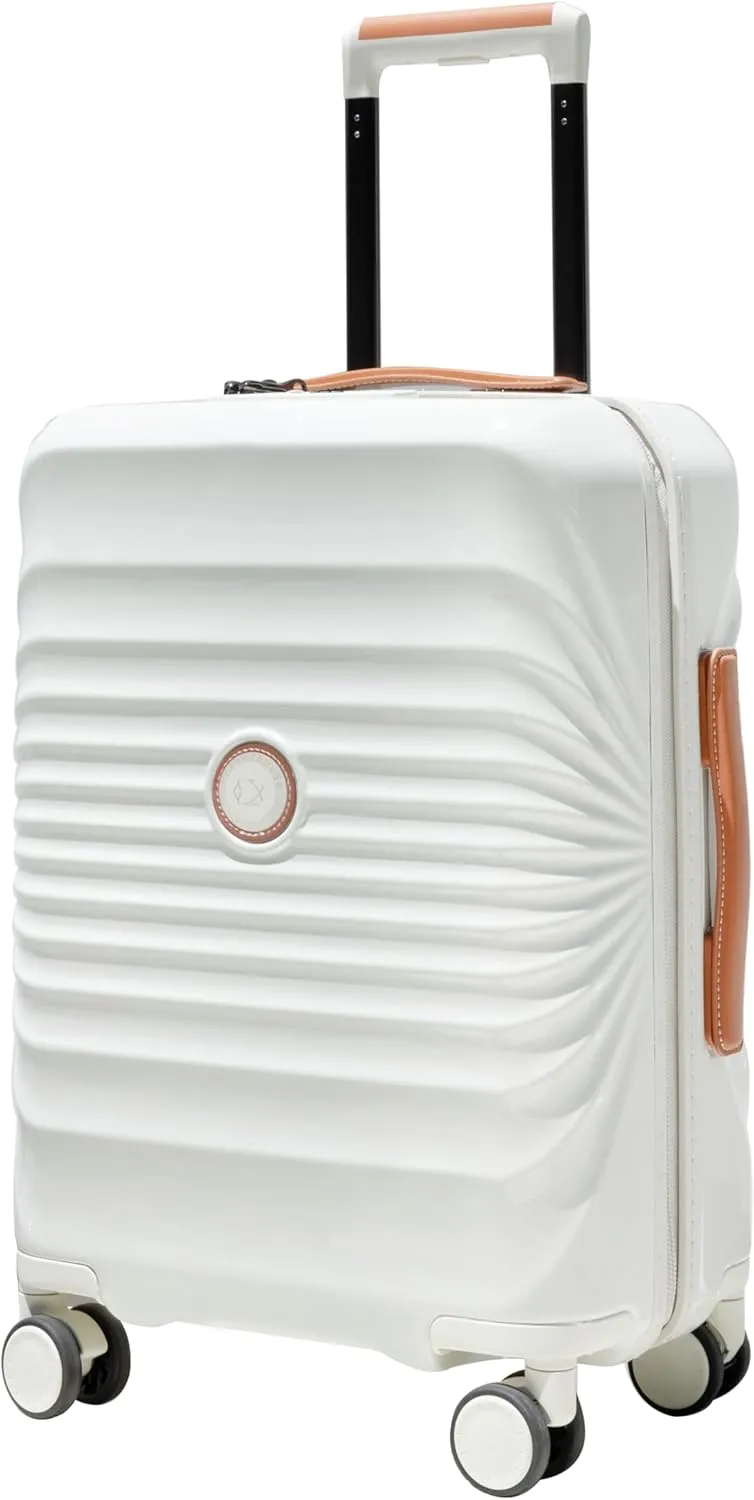 20" Lightweight Carry-On Suitcase with USB Port, Wheel Lock, Spinner Wheels, Artificial Leather, Creamy White