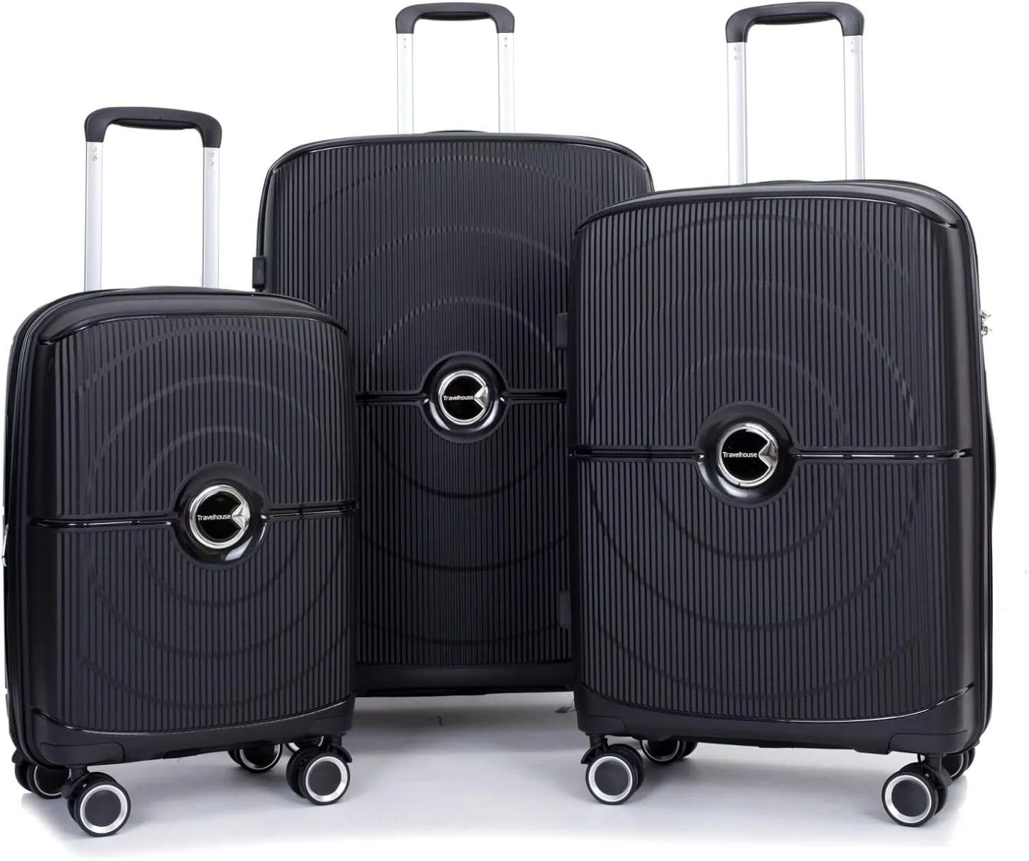3-Piece Expandable Polypropylene Hardshell Luggage Set with Double Spinner Wheels, TSA Lock, and Lightweight Durable Design (20"/24"/28"), Black