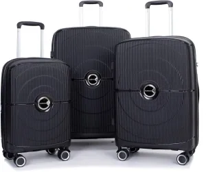 3-Piece Expandable Polypropylene Hardshell Luggage Set with Double Spinner Wheels, TSA Lock, and Lightweight Durable Design (20"/24"/28"), Black