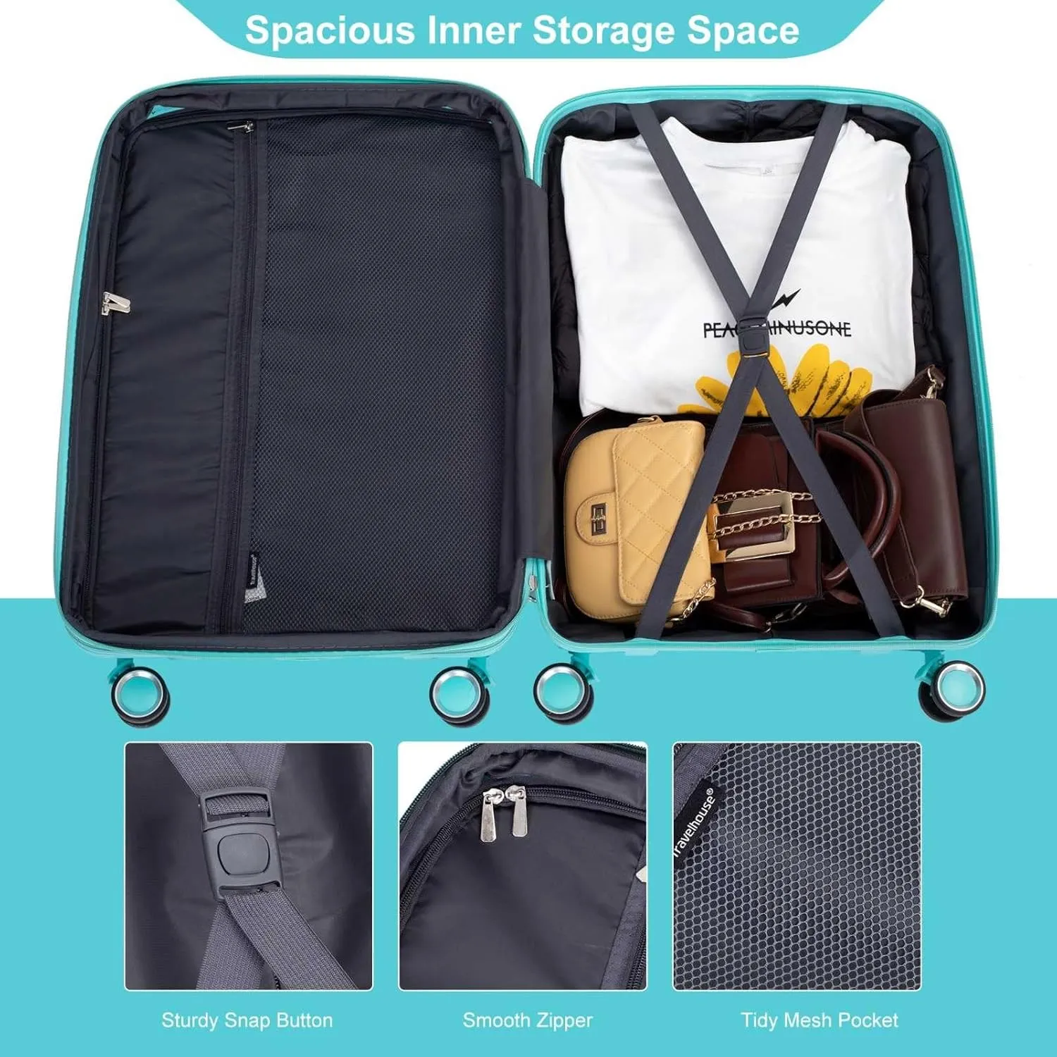 3-Piece Expandable Polypropylene Hardshell Luggage Set with Double Spinner Wheels, TSA Lock, and Lightweight Durable Design (20"/24"/28"), Lake Blue