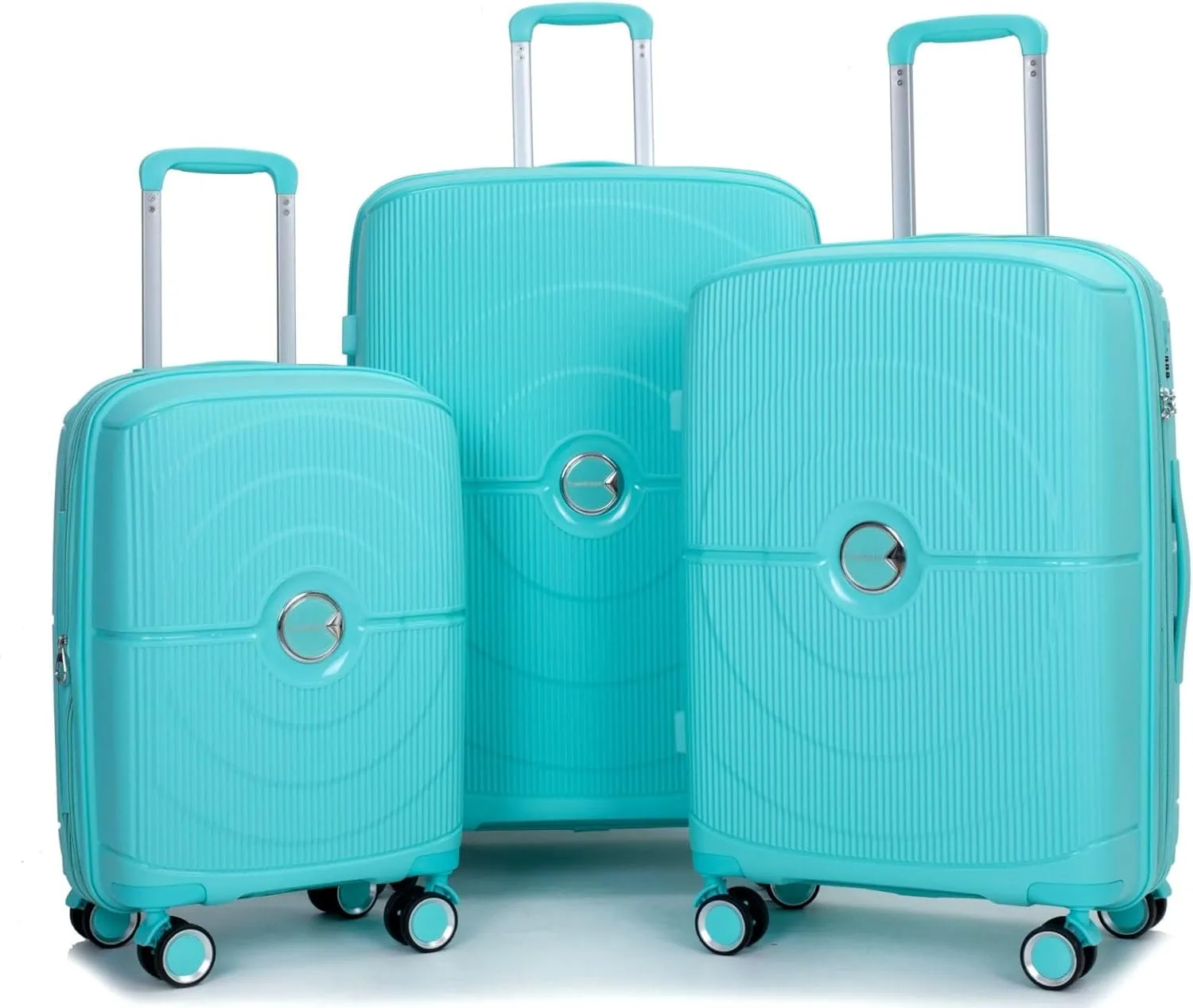 3-Piece Expandable Polypropylene Hardshell Luggage Set with Double Spinner Wheels, TSA Lock, and Lightweight Durable Design (20"/24"/28"), Lake Blue