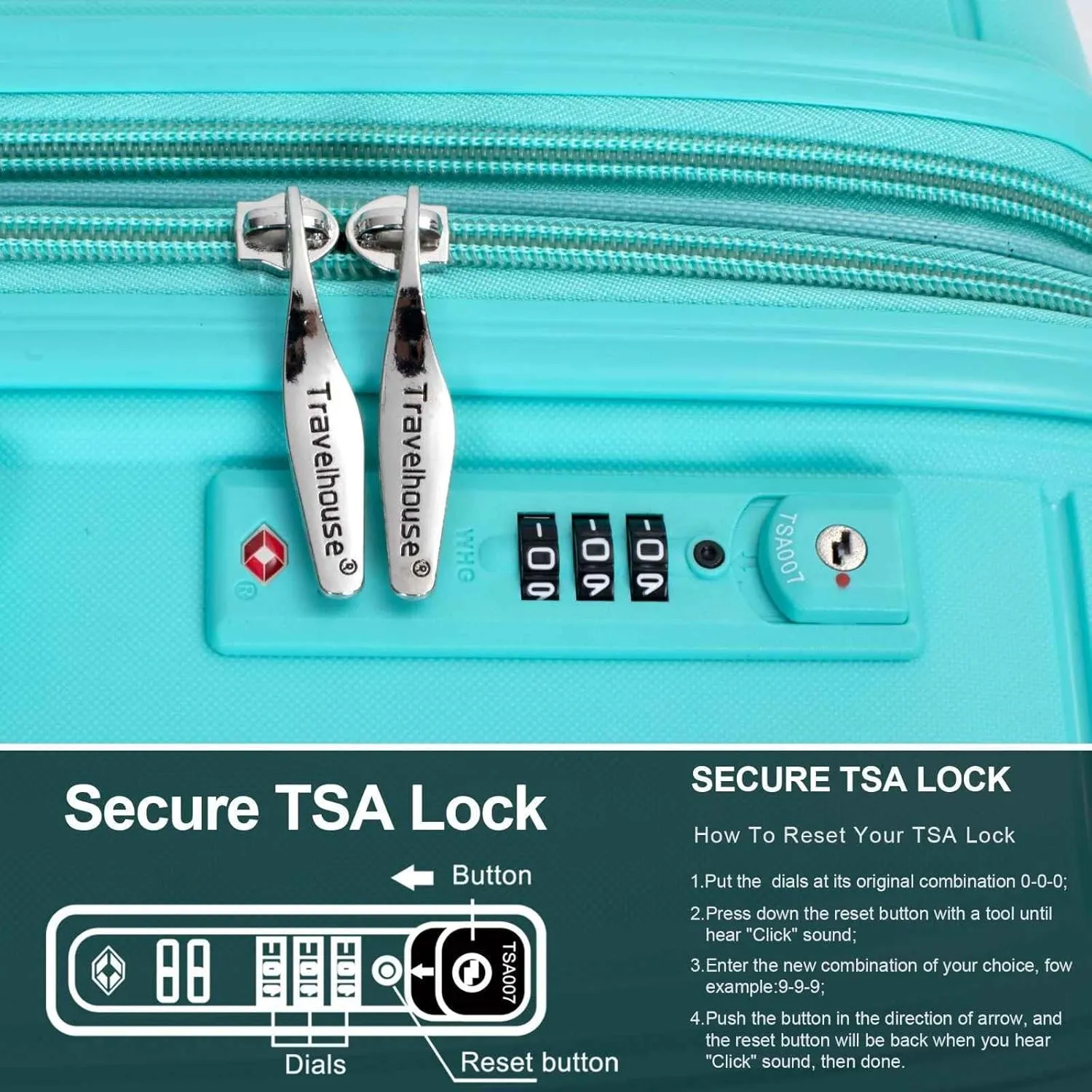 3-Piece Expandable Polypropylene Hardshell Luggage Set with Double Spinner Wheels, TSA Lock, and Lightweight Durable Design (20"/24"/28"), Lake Blue