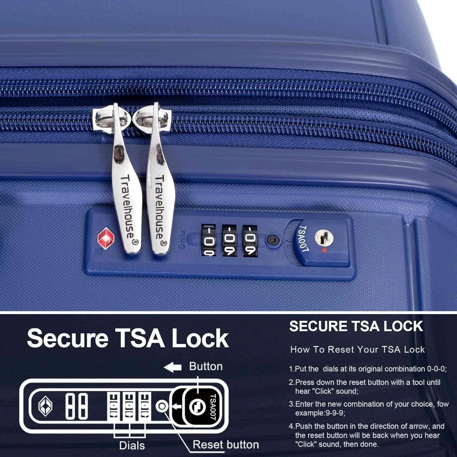 3-Piece Expandable Polypropylene Hardshell Luggage Set with Double Spinner Wheels, TSA Lock, and Lightweight Durable Design (20"/24"/28"), Navy