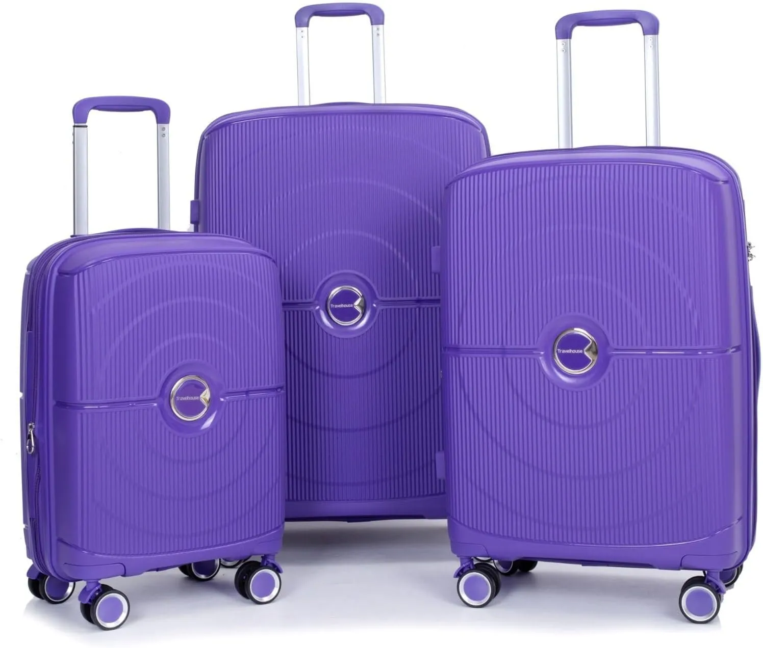 3-Piece Expandable Polypropylene Hardshell Luggage Set with Double Spinner Wheels, TSA Lock, and Lightweight Durable Design (20"/24"/28"), Purple