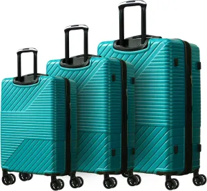 3-Piece Hardshell Luggage Set with Double Spinner Wheels, Lightweight Design, Expandable, Green