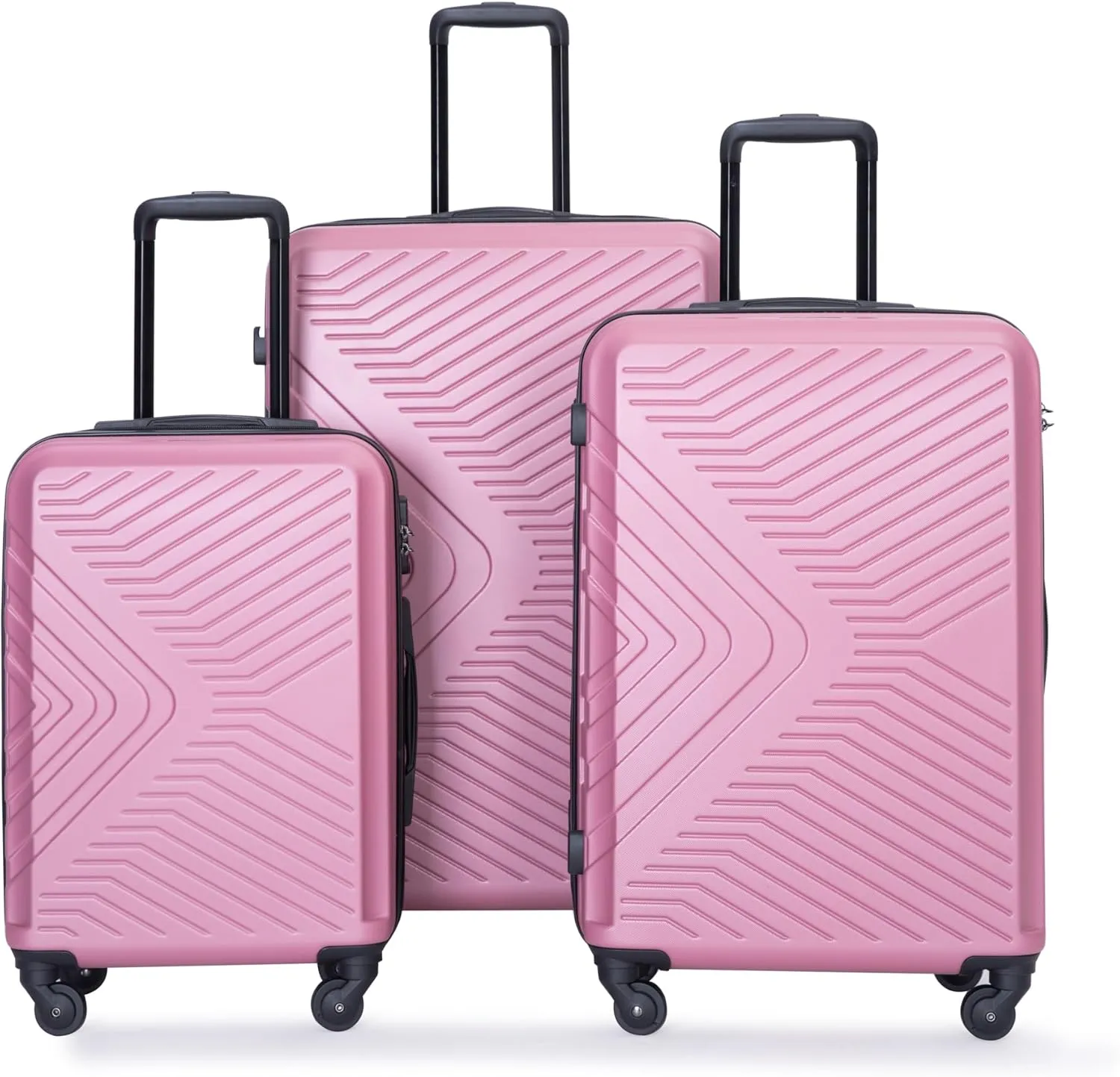 3 Piece Lightweight ABS Luggage Set with Spinner Wheels and TSA Lock, Pink