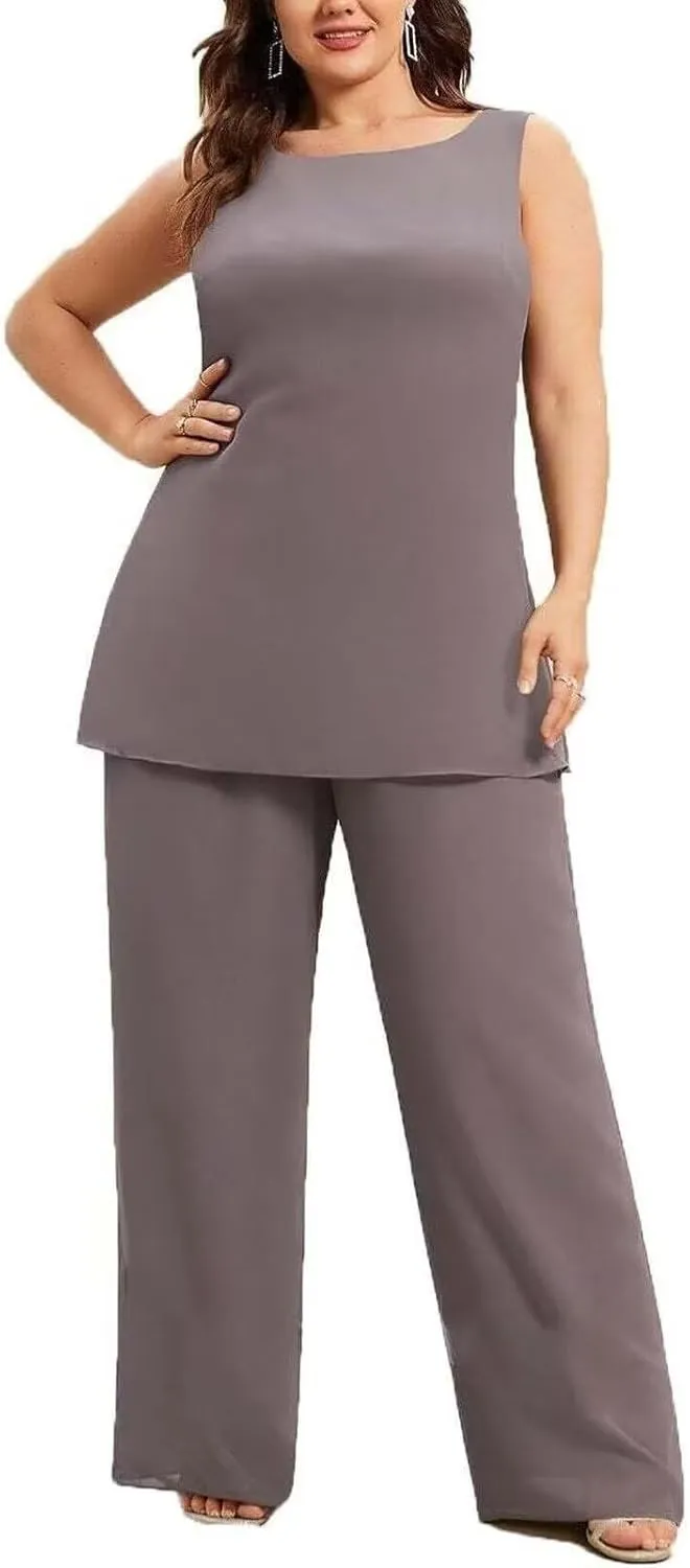 3 Pieces Chiffon Mother of The Bride Pant Suits Plus Size Women Wedding Formal Outfit Set Evening Gown PG30