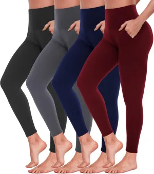 4 Pack Leggings for Women Butt Lift High Waisted Tummy Control Slimming Black No See-Thru Yoga Pants Workout Running