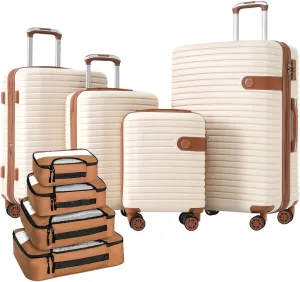 4 Piece Luggage Set ABS Hard Shell Lightweight Expandable Travel Suitcases with 4 Packing Cubes, Cream