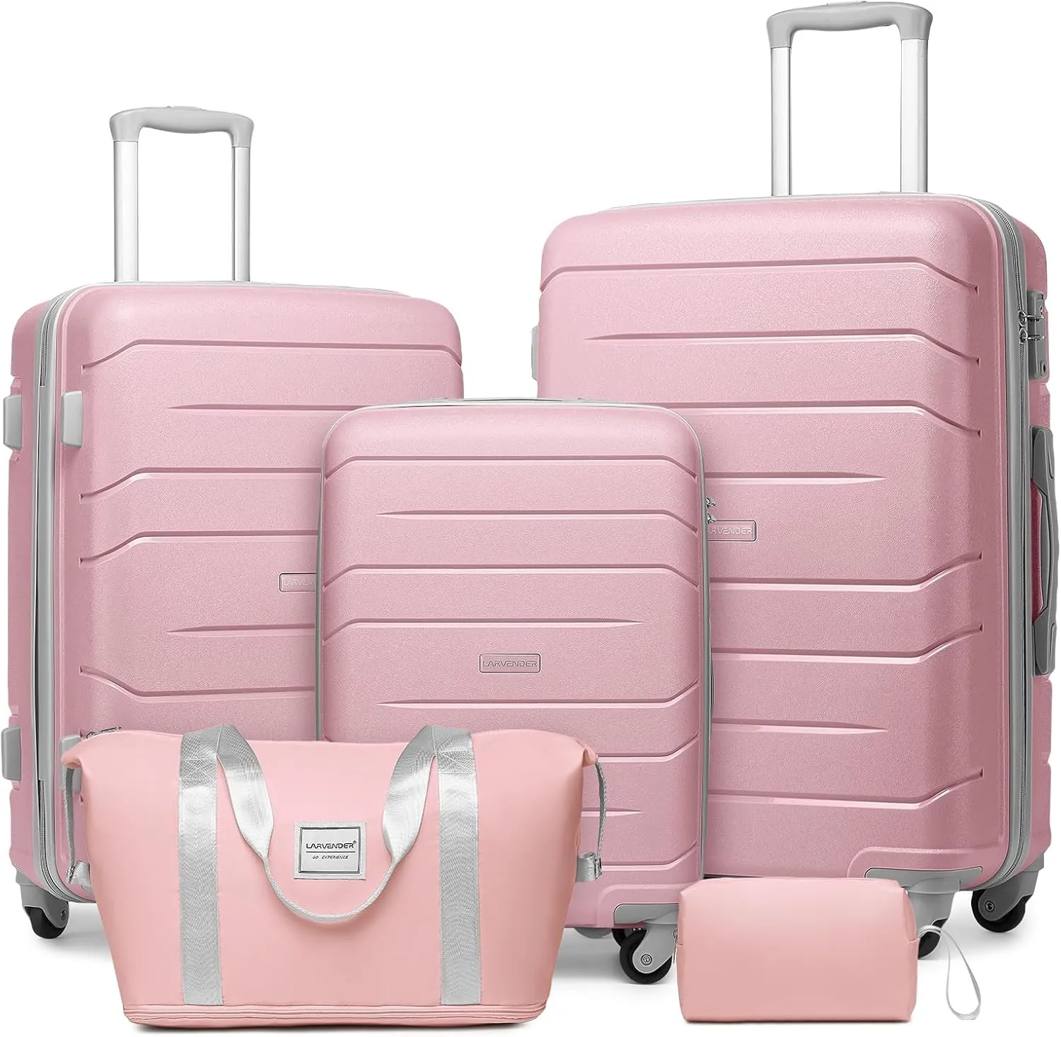 5pcs Pink Luggage Set, Expandable Hardside Pp Suitcase With Spinner Wheels & Tsa Lock  Lightweight, Durable Travel Luggage Set For Women & Men