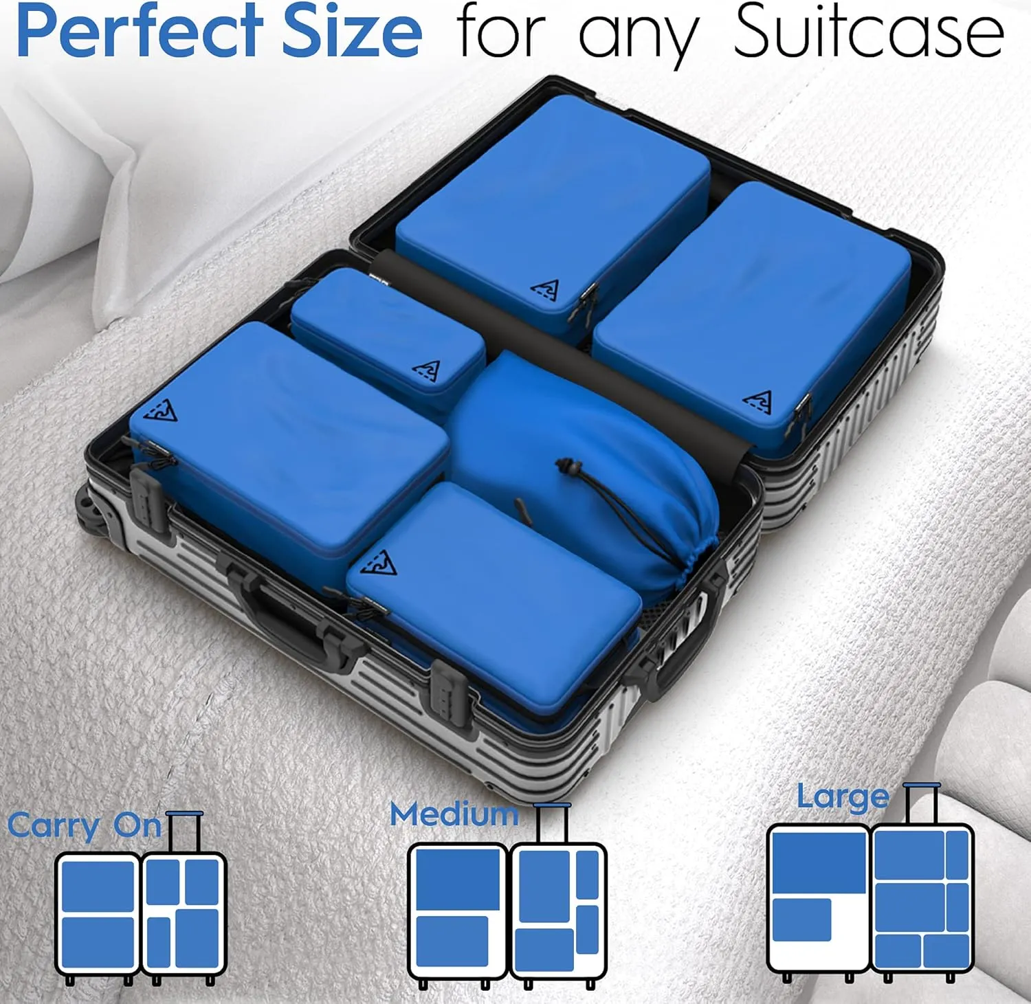 8 Set/4 Set Deluxe Compression Packing Cubes Travel - Maximize Space In Luggage With Patented HybridMax Double Capacity Design, Luxury Compressible Packing Cubes For Travel, Large, Small, & Medium