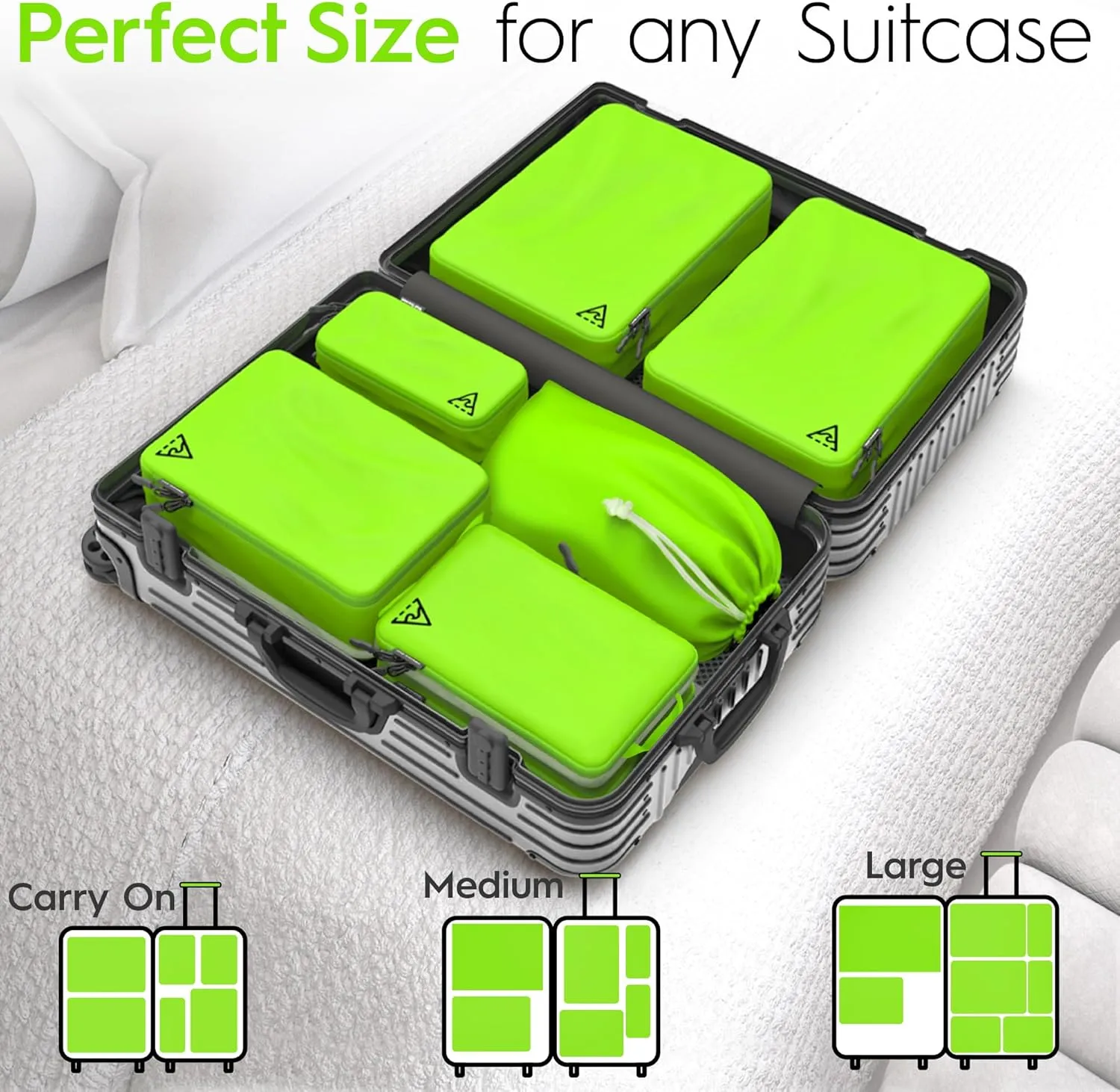 8 Set/4 Set Deluxe Compression Packing Cubes Travel - Maximize Space In Luggage With Patented HybridMax Double Capacity Design, Luxury Compressible Packing Cubes For Travel, Large, Small, & Medium