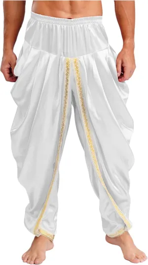 ACSUSS Mens Harem Pants Satin Dhoti Yoga Beach Baggy Trousers Summer Boho Alibaba Hippie Pants