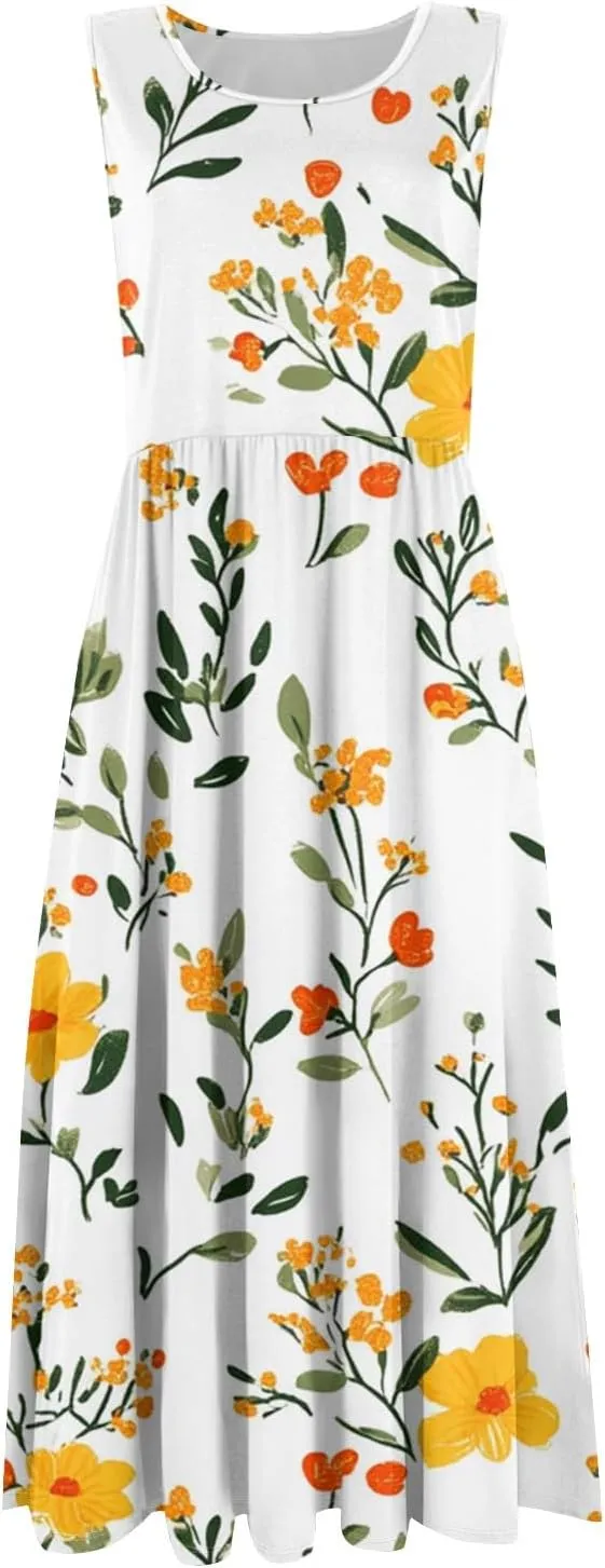 ADHOWBEW Summer Dresses for Women 2025 Plus Size Sleeveless Casual Sexy Round Neck Flowy Vacation Dresses