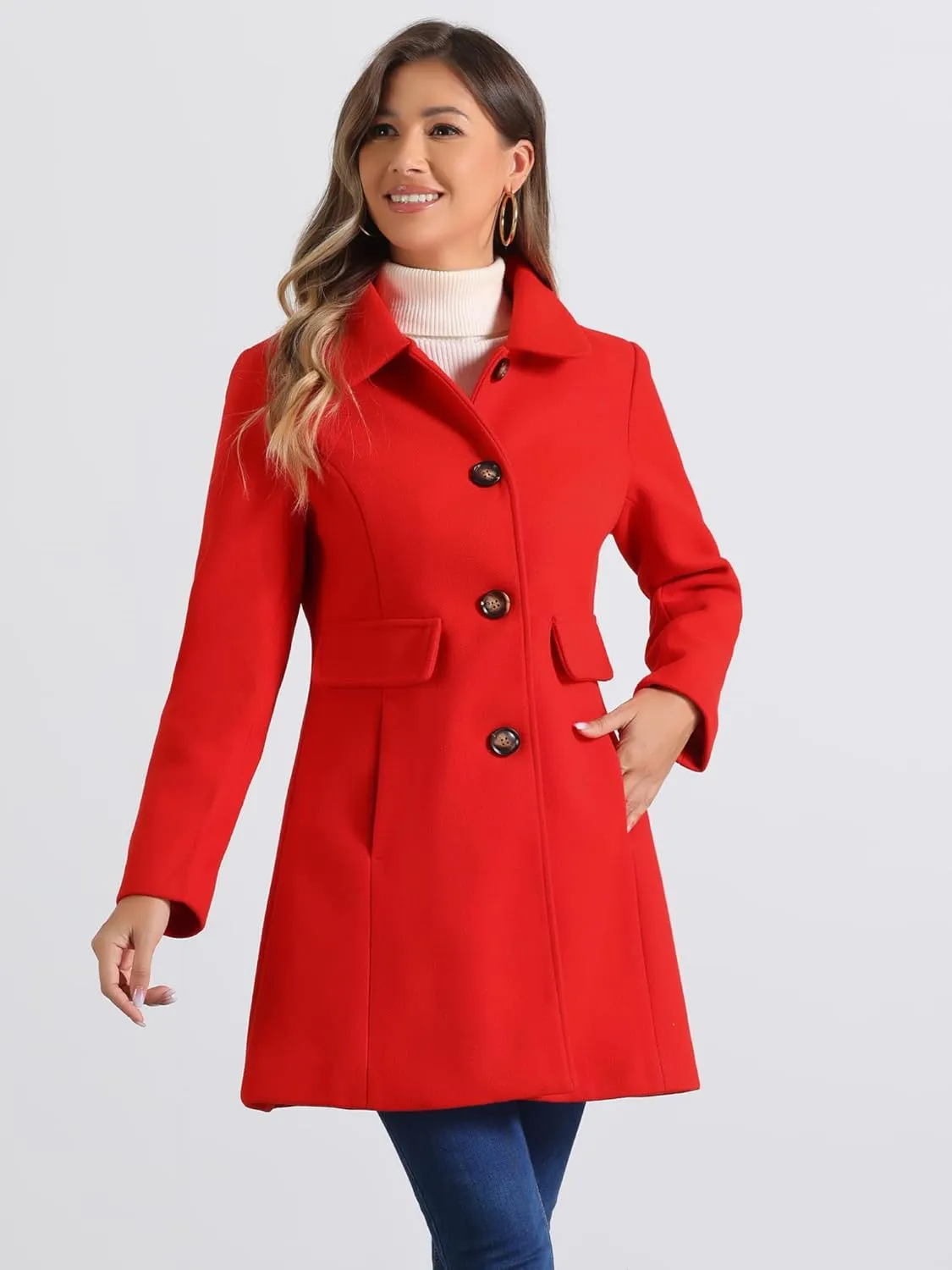 Allegra K Women's 2024 Coat Winter Vintage Single Breasted Long Peter Pan Collar Overcoat
