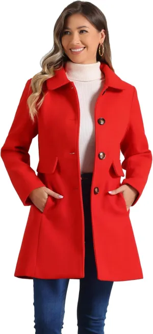 Allegra K Women's 2024 Coat Winter Vintage Single Breasted Long Peter Pan Collar Overcoat