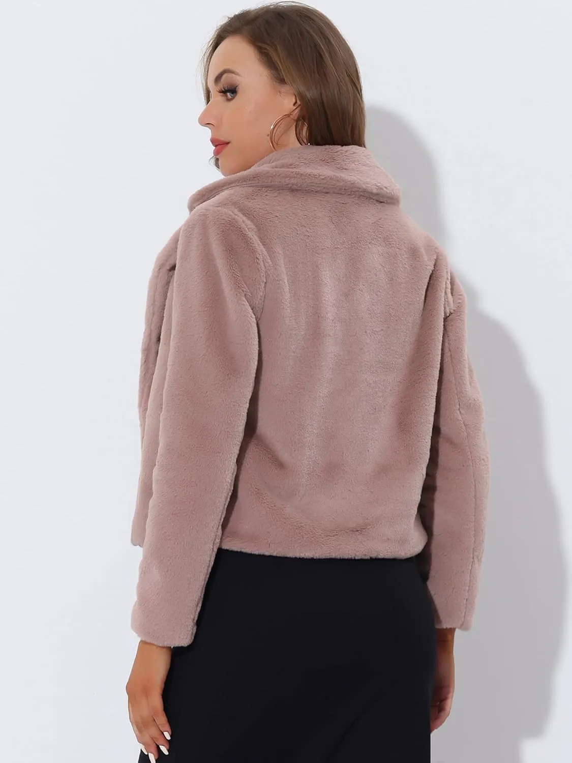 Allegra K Women's Cropped Faux Fur Jacket Lapel Cardigan Shrug 2024 Winter Fluffy Faux Fur Coat