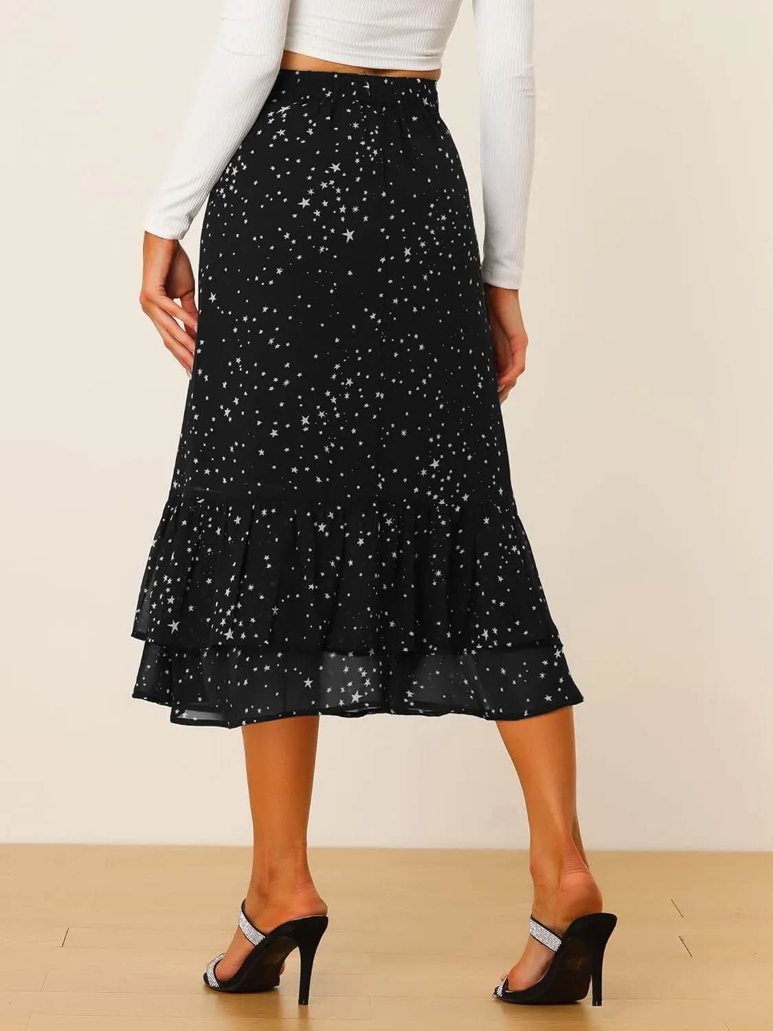 Allegra K Women's Printed Skirt 2025 Trendy Spring Summer Chiffon Elastic Ruffle Tiered Flowy Midi Skirts