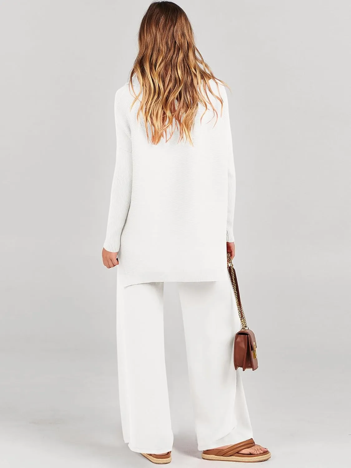 ANRABESS Women Two Piece Outfits Oversized Turtleneck Knit Pullover Sweater Top Wide Leg Pants Lounge Set Sweatsuit 2025 Fall