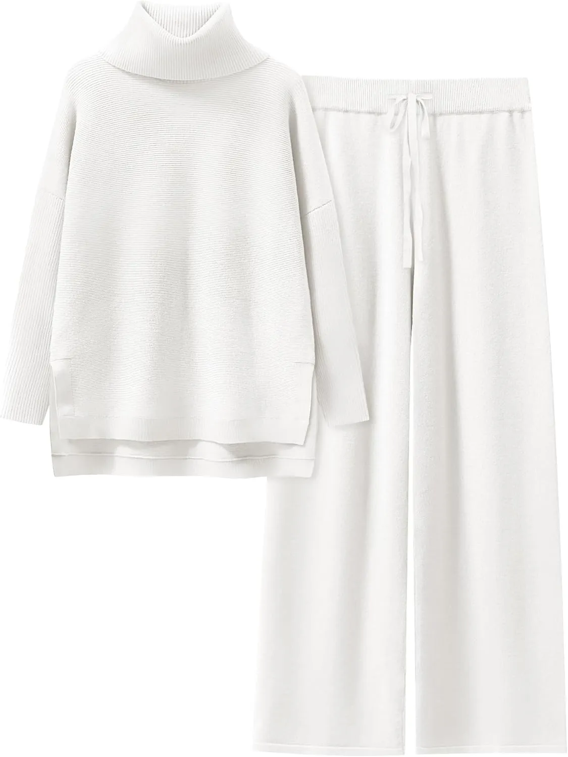 ANRABESS Women Two Piece Outfits Oversized Turtleneck Knit Pullover Sweater Top Wide Leg Pants Lounge Set Sweatsuit 2025 Fall