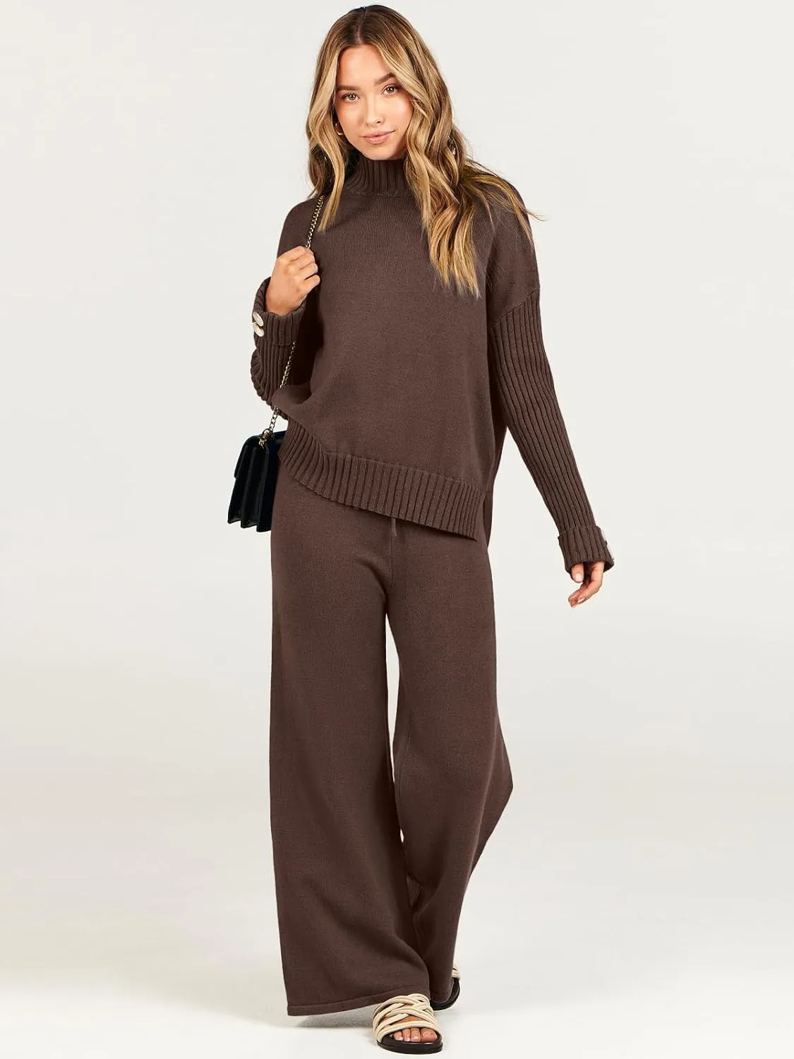 ANRABESS Women's 2 Piece Outfit Sweater Lounge Sets Long Sleeve Knit Pullover Wide Leg Pant Tracksuit Loungewear 2025 Fashion