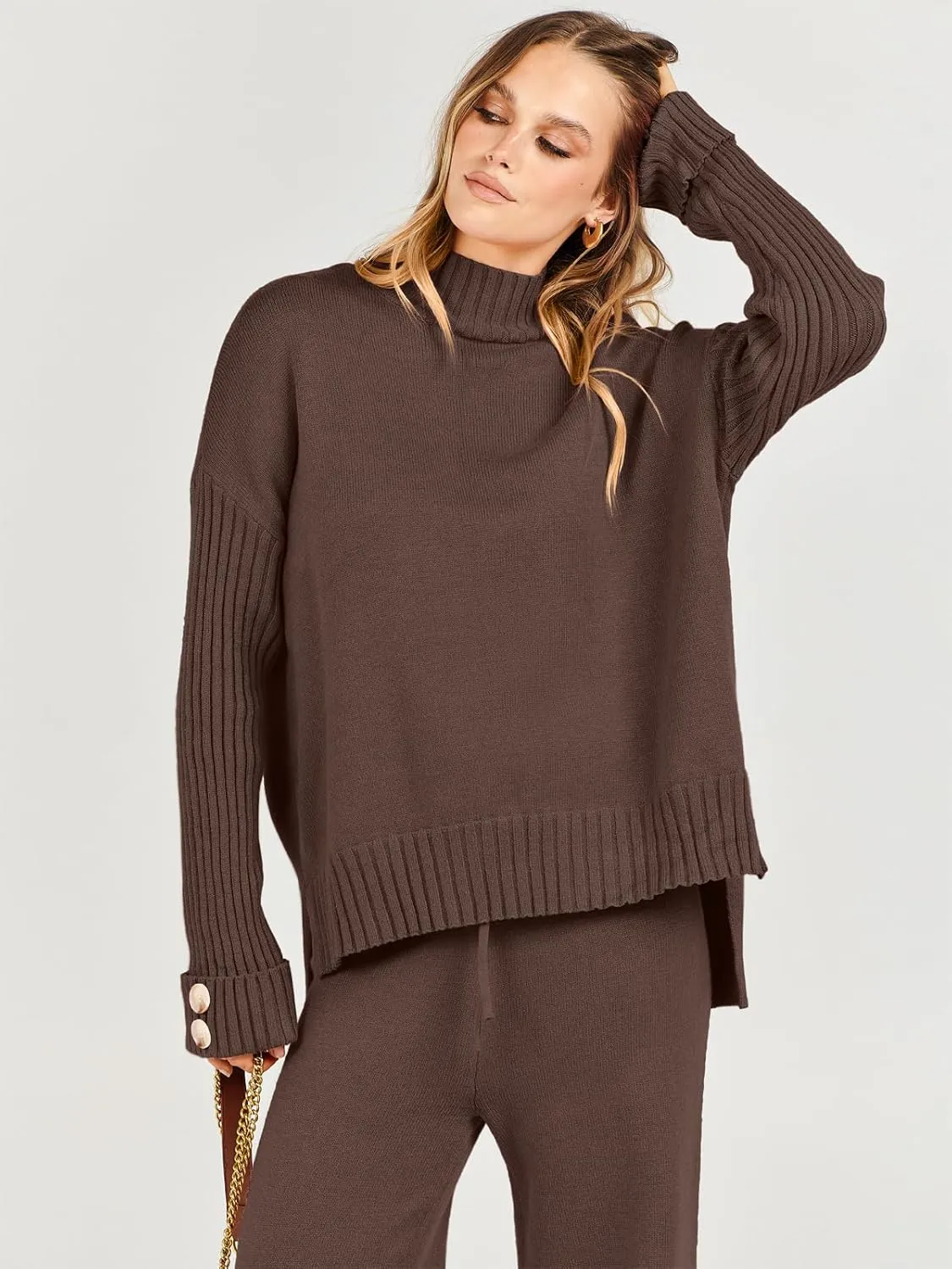 ANRABESS Women's 2 Piece Outfit Sweater Lounge Sets Long Sleeve Knit Pullover Wide Leg Pant Tracksuit Loungewear 2025 Fashion