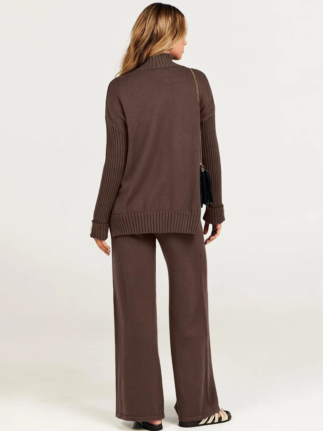 ANRABESS Women's 2 Piece Outfit Sweater Lounge Sets Long Sleeve Knit Pullover Wide Leg Pant Tracksuit Loungewear 2025 Fashion