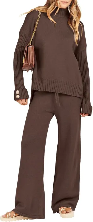 ANRABESS Women's 2 Piece Outfit Sweater Lounge Sets Long Sleeve Knit Pullover Wide Leg Pant Tracksuit Loungewear 2025 Fashion