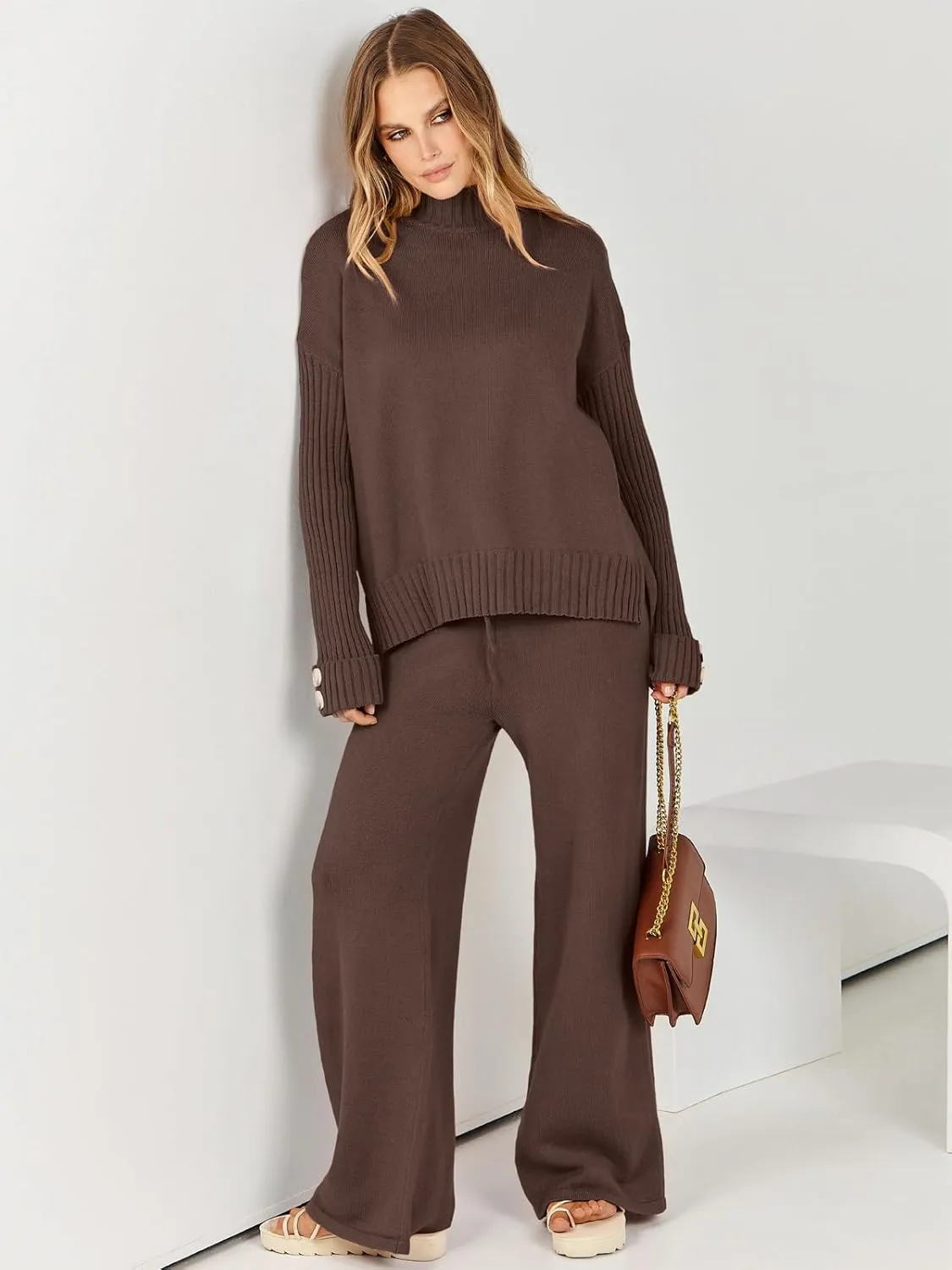 ANRABESS Women's 2 Piece Outfit Sweater Lounge Sets Long Sleeve Knit Pullover Wide Leg Pant Tracksuit Loungewear 2025 Fashion