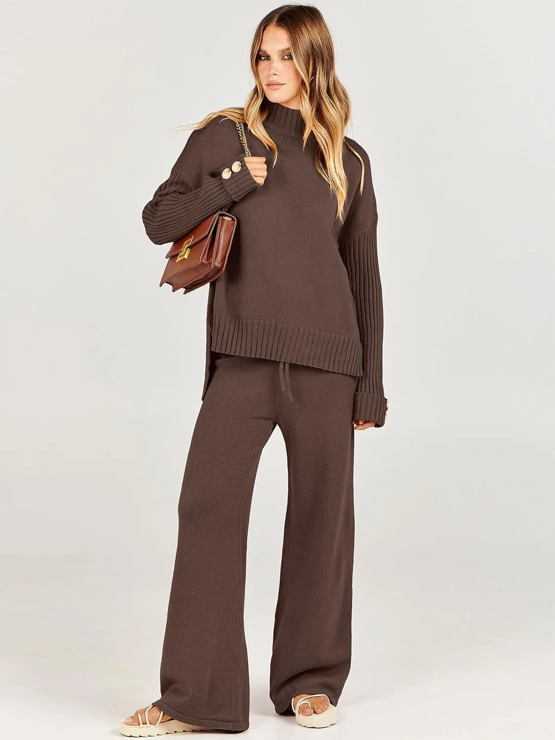 ANRABESS Women's 2 Piece Outfit Sweater Lounge Sets Long Sleeve Knit Pullover Wide Leg Pant Tracksuit Loungewear 2025 Fashion