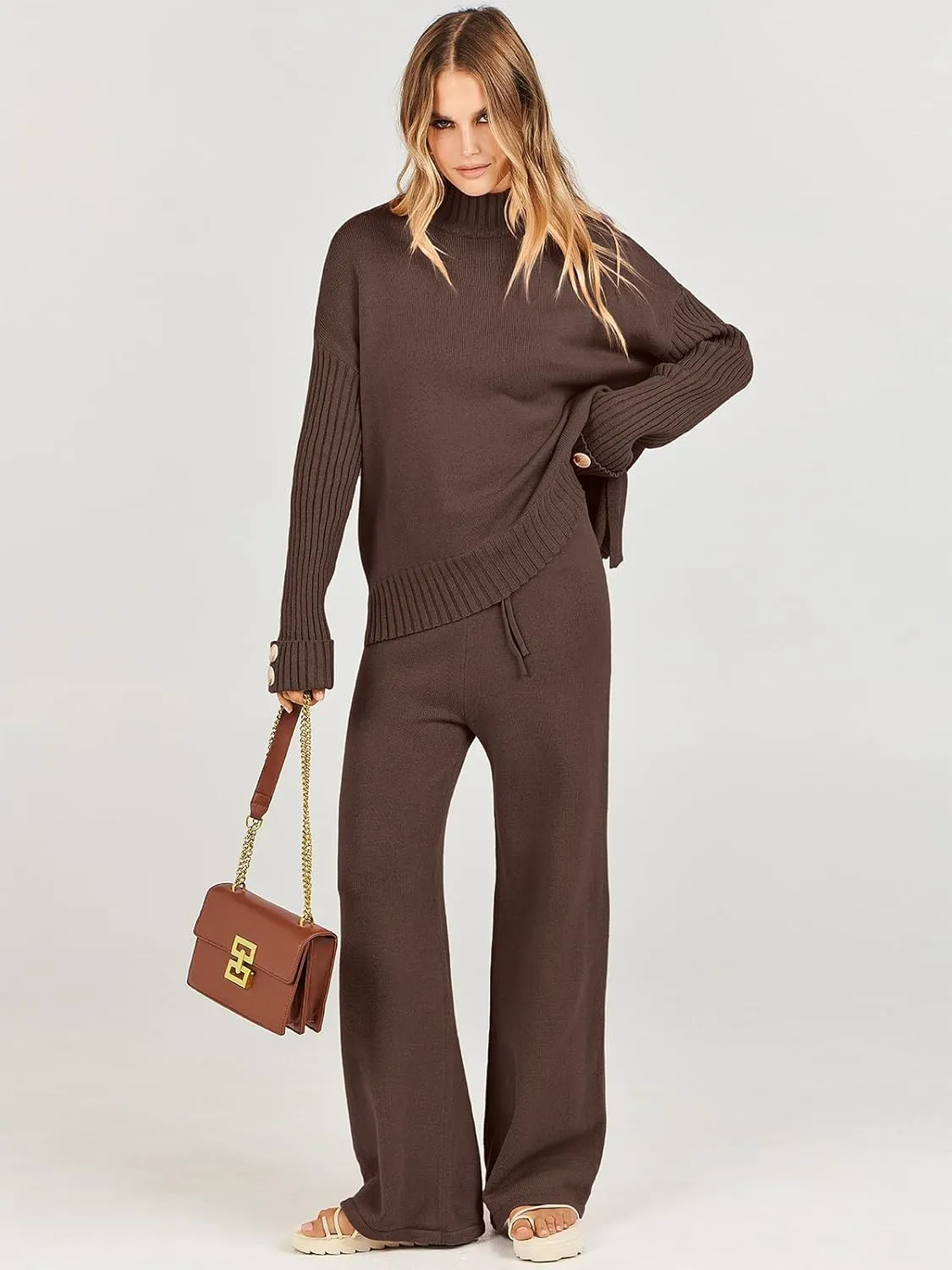 ANRABESS Women's 2 Piece Outfit Sweater Lounge Sets Long Sleeve Knit Pullover Wide Leg Pant Tracksuit Loungewear 2025 Fashion