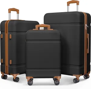 ANSSO Luggage Sets 3 piece Hardshell ABS Family Travel Lightweight Suitcase Sets with Spinner Wheels 20/24/28 Inch Black