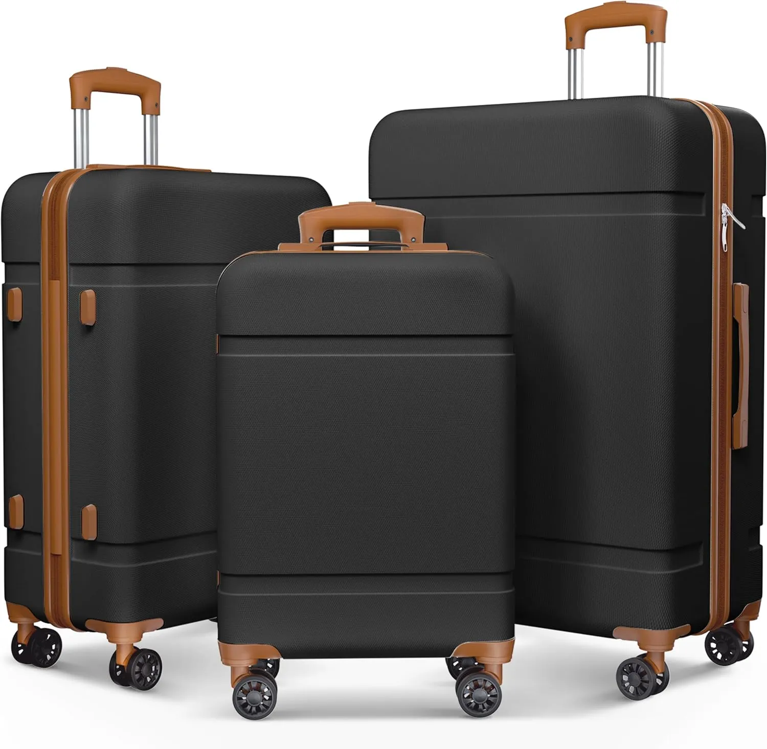ANSSO Luggage Sets 3 piece Hardshell ABS Family Travel Lightweight Suitcase Sets with Spinner Wheels 20/24/28 Inch Black