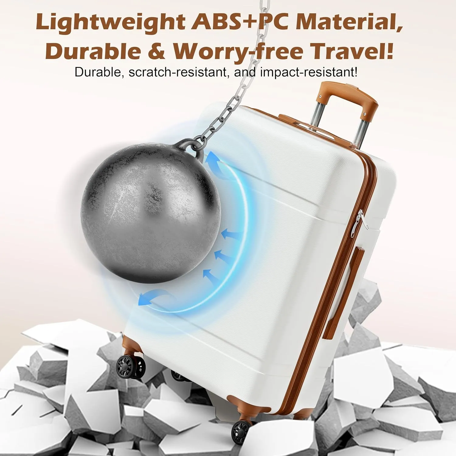 ANSSO Luggage Sets 3 piece Hardshell ABS Family Travel Lightweight Suitcase Sets with Spinner Wheels 20/24/28 Inch White