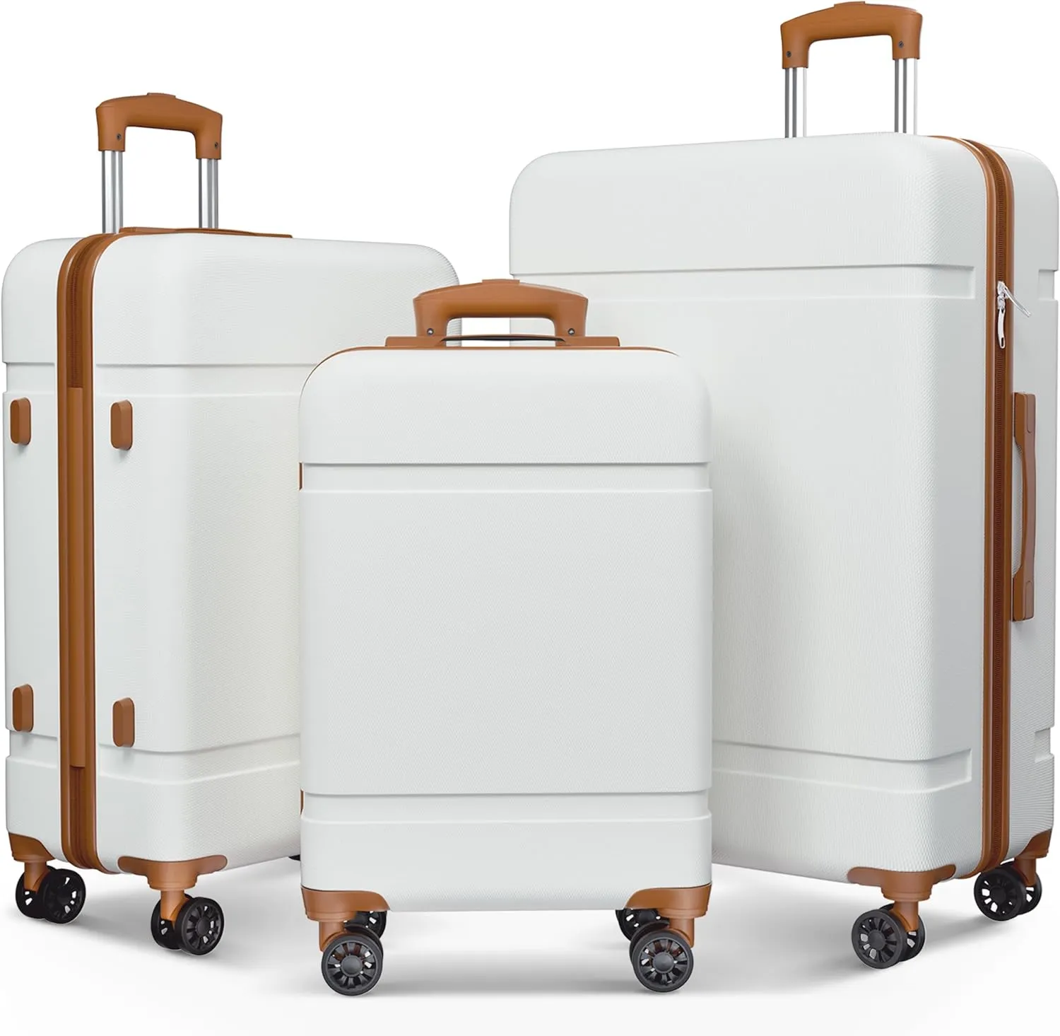 ANSSO Luggage Sets 3 piece Hardshell ABS Family Travel Lightweight Suitcase Sets with Spinner Wheels 20/24/28 Inch White
