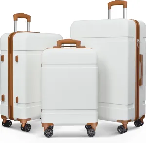 ANSSO Luggage Sets 3 piece Hardshell ABS Family Travel Lightweight Suitcase Sets with Spinner Wheels 20/24/28 Inch White